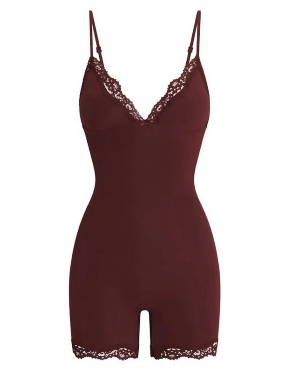 SKIMS NWT Fits Everybody Lace Triangle Onesie in Oxblood Bodysuit Size M‎